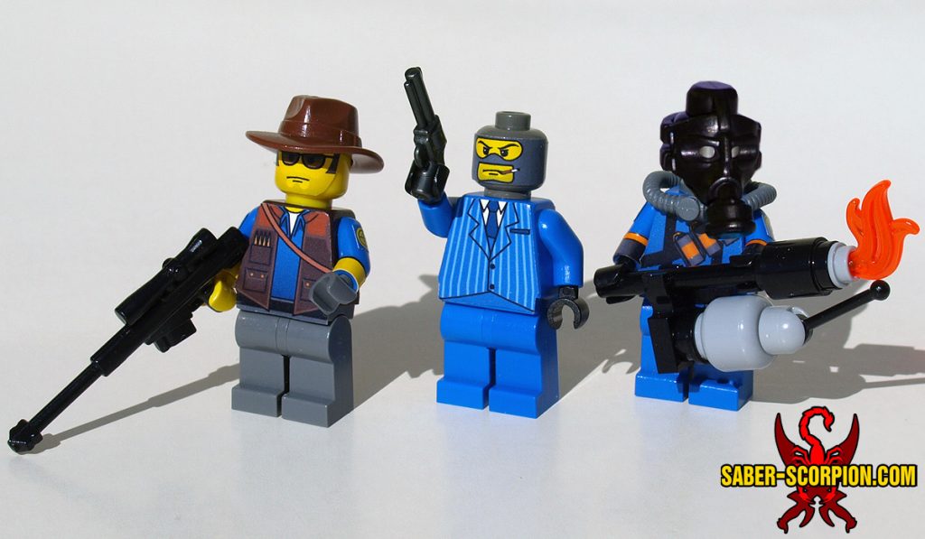 Custom LEGO Minifigure: Merc Sniper, Spy, Pyro